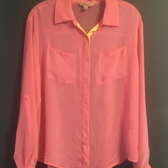 Decree Sheer Pink with Yellow Trim Button Down - Picture 5 of 6